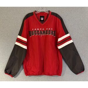 NFL Tampa Bay Buccaneers Logo Windbreaker Mens Medium Red Black V-Neck Pullover